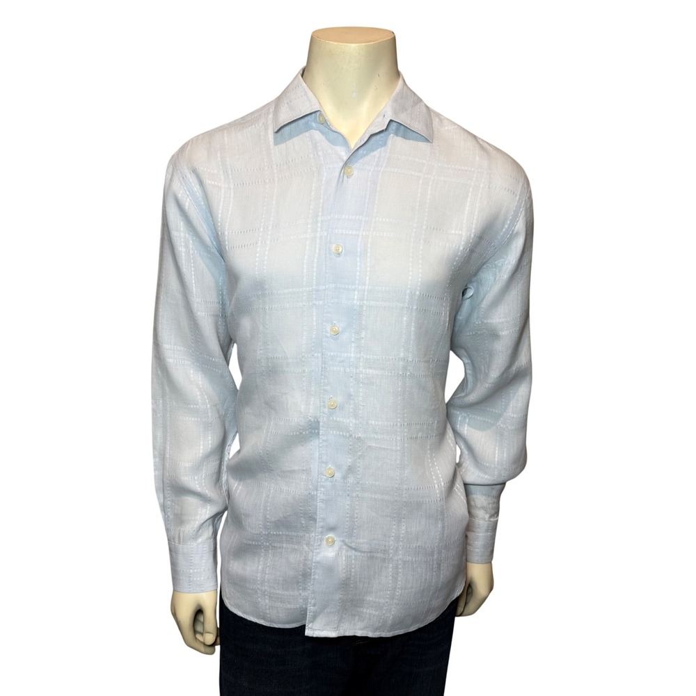 Tommy Bahama Button Down‎ Shirt Mens M Blue Excellent 100% Linen Textured Grid